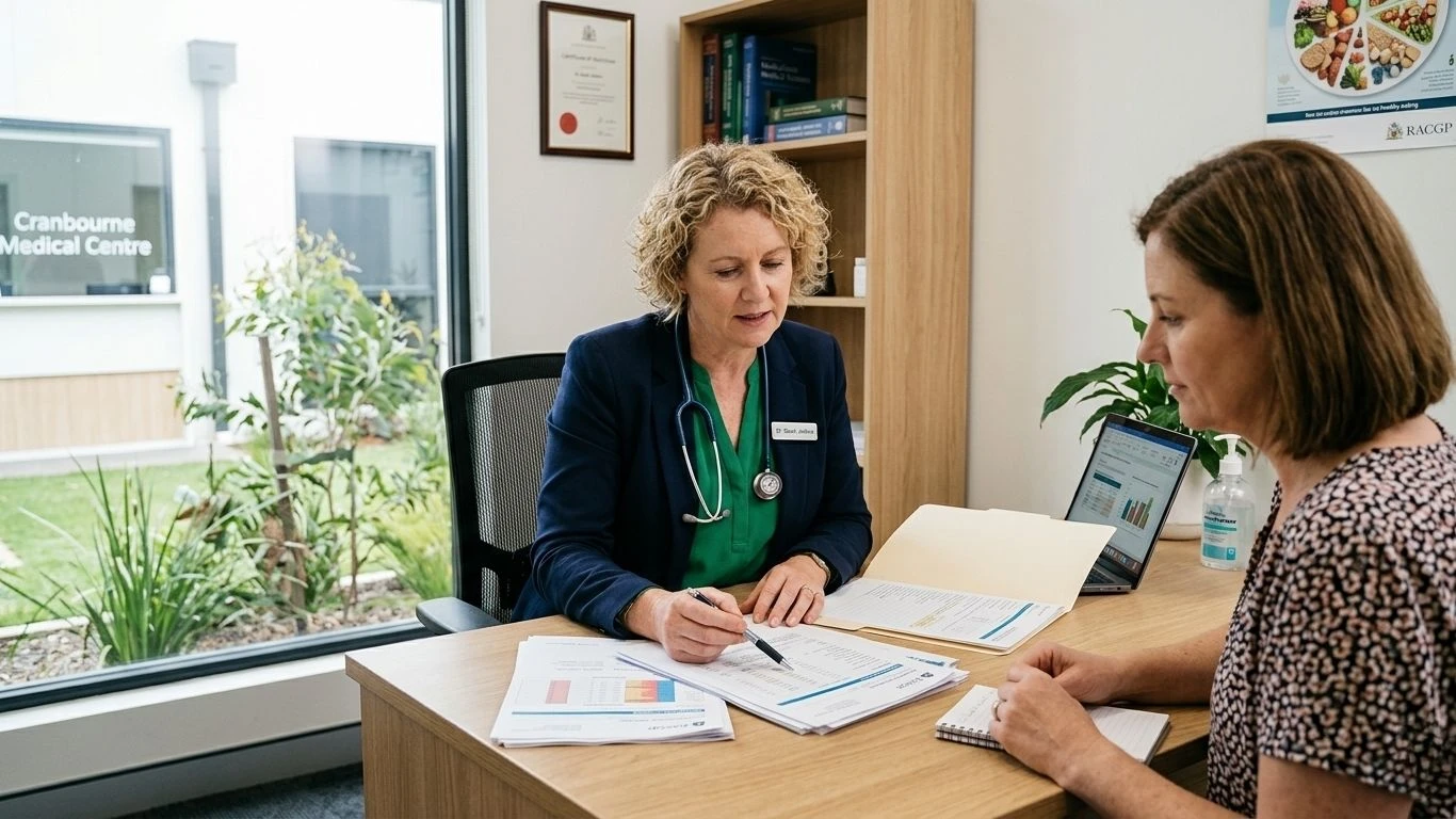 Woman attending her first medical weight loss consultation in Canberra.